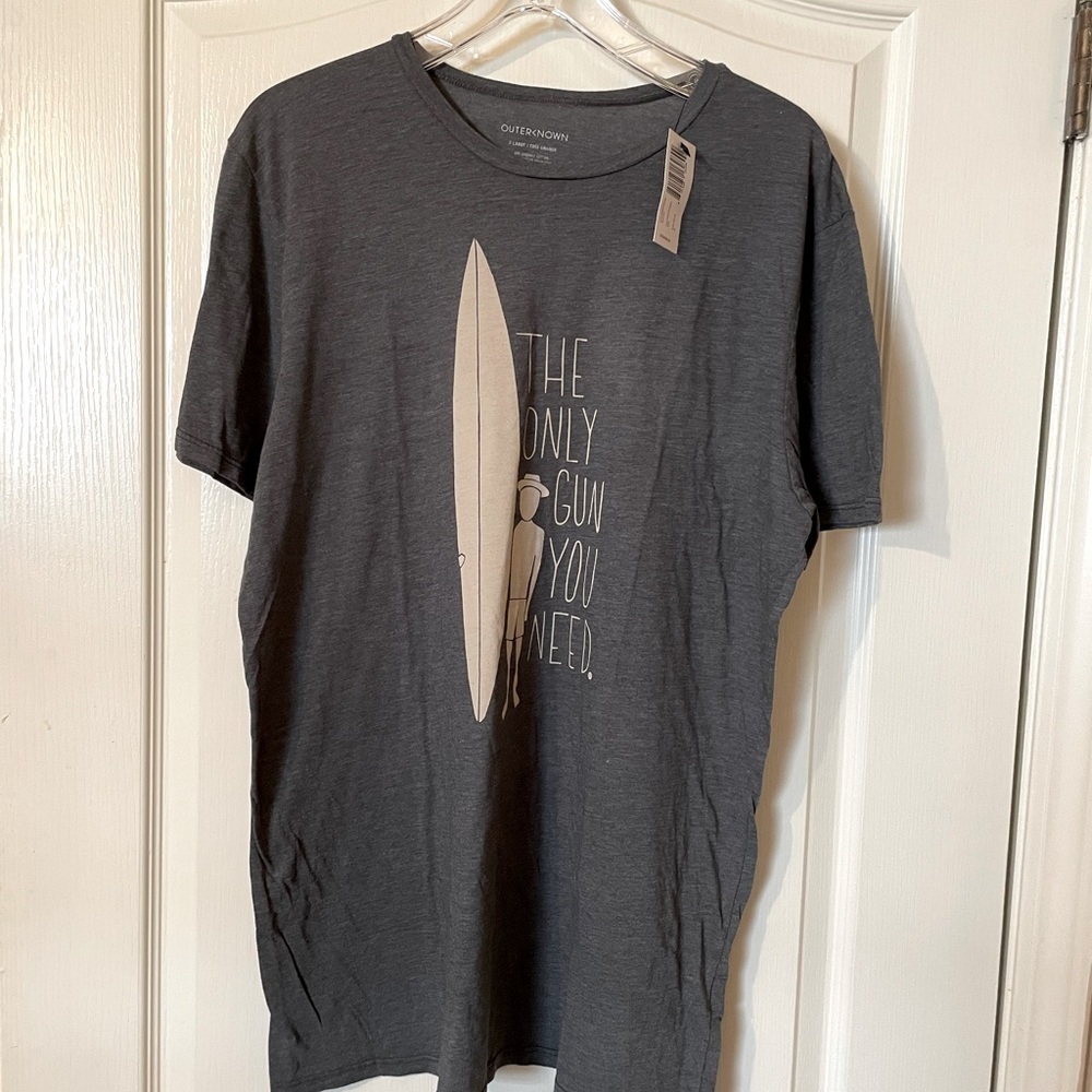 Outerknown Shirt Mens XL Gray The Only Gun You Need Surf Graphic Organic USA NEW